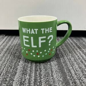 Parker Lane green “what the elf?” Funny Christmas mug. Stoneware